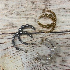 Set of 3 pairs of Hoop Earrings. Faux Stones.